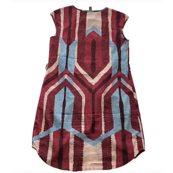 Aqua Dress Womens Small Geometric Button Down Sleeveless Pockets Modern - Picture 3 of 7